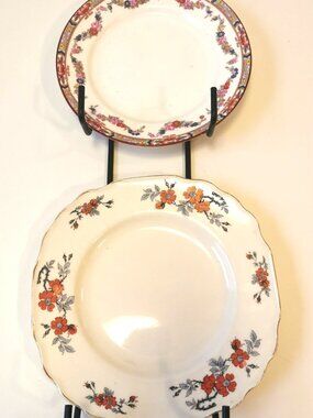 1930s Myott Son Co 1950s Royal Grafton Bone China Plates with Black Metal Wall H